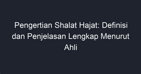 Definisi Shalat Hajat